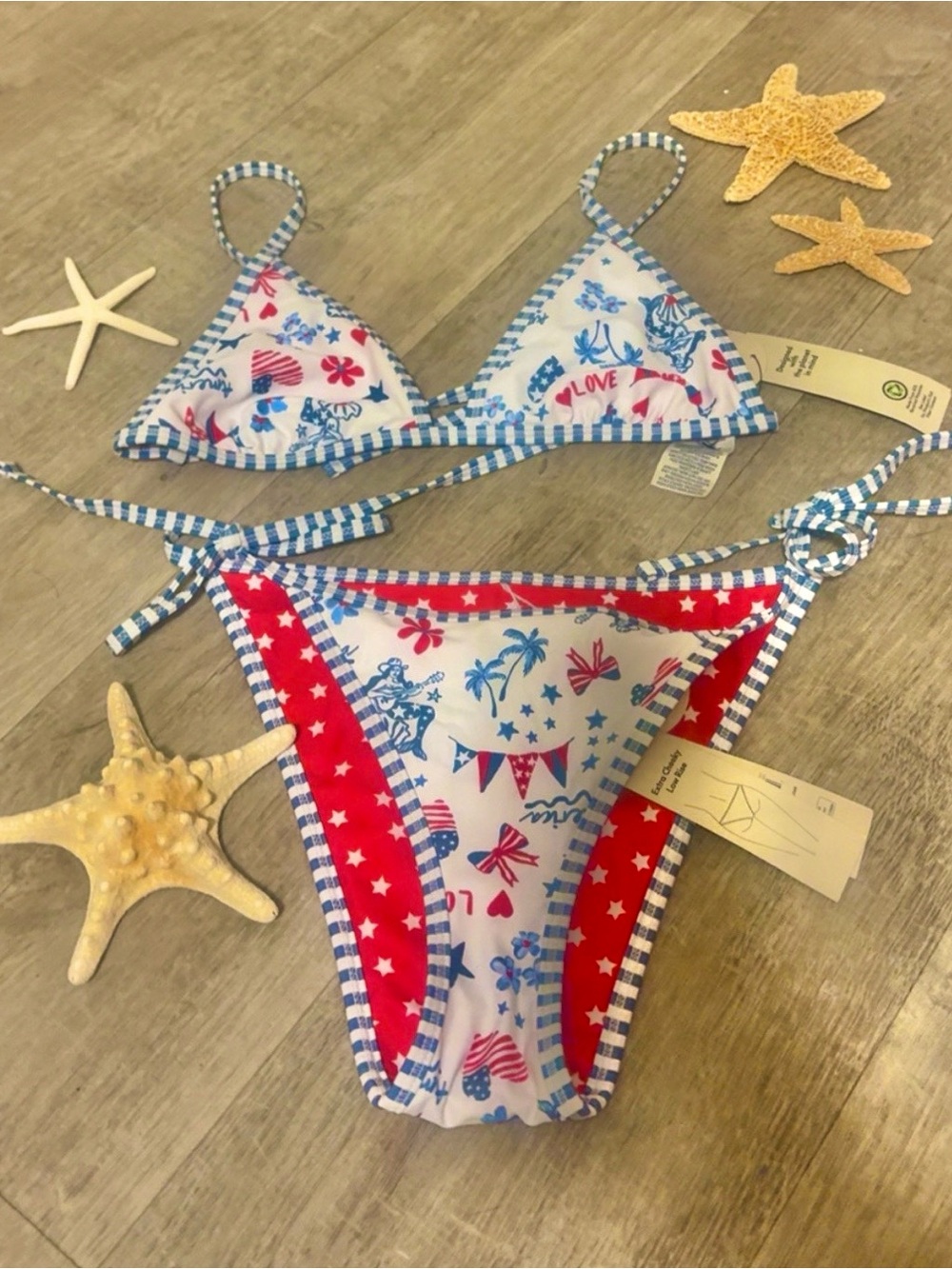 Patriotic red and blue print bikini set